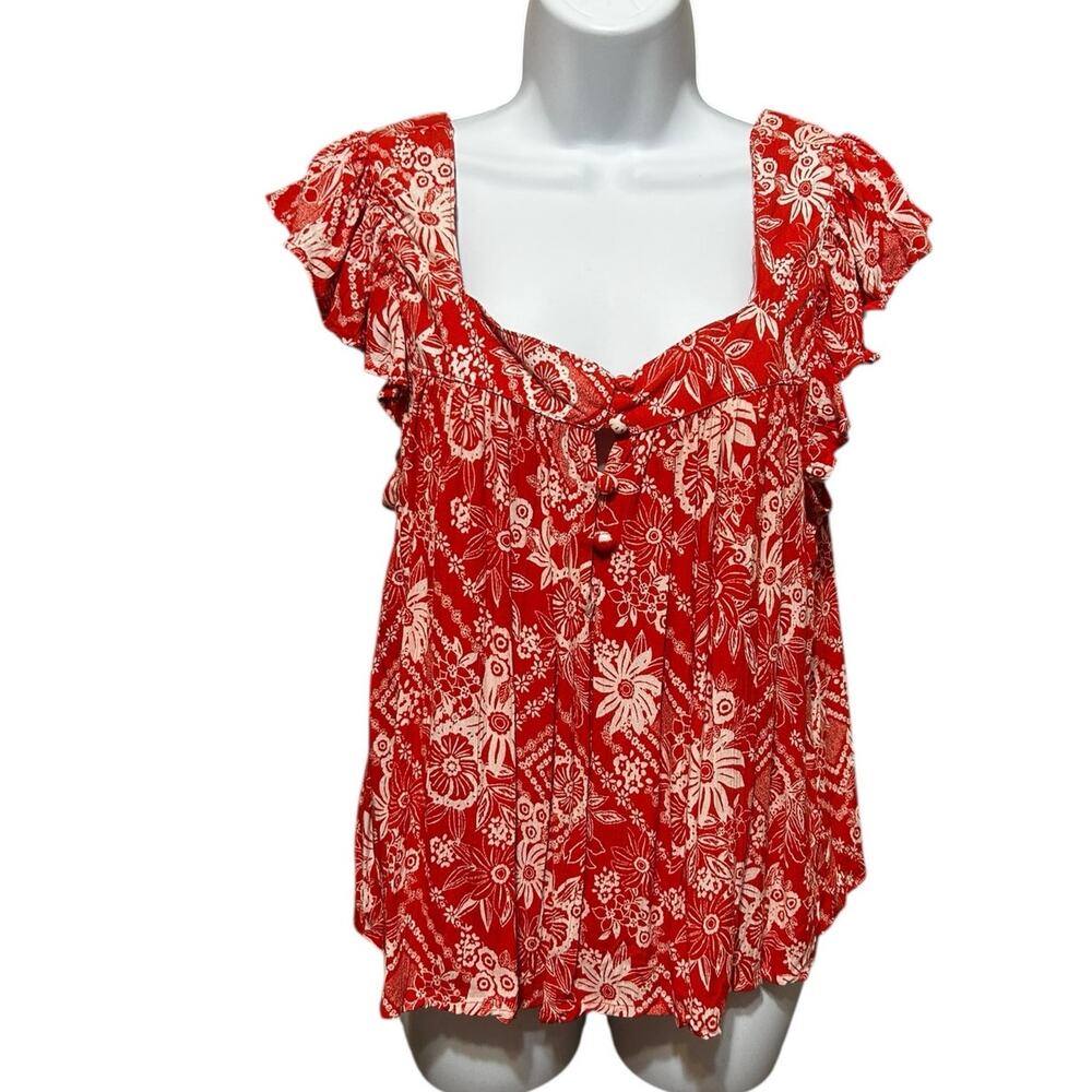 Y2K Angie Women Cropped Babydoll‎ Top S Floral Beachy Cottagecore Boho Peasant